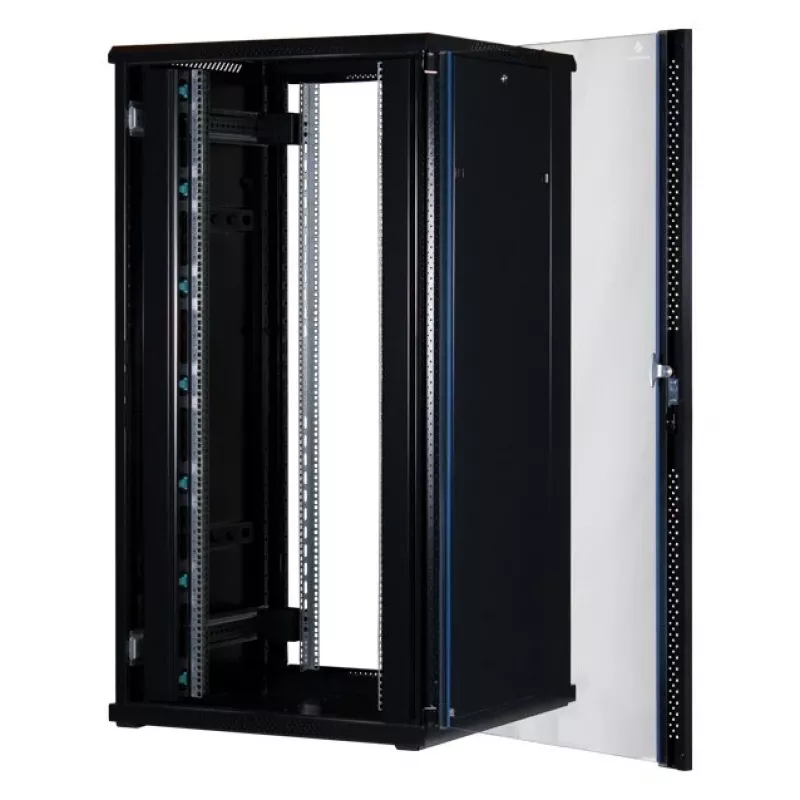 Rockstable 32 HE 19-calowa szafa serwerowa z drzwiami szklanymi - wolnostojący rack - 32U - 800 kg - zamek - szyny montażowe - regulowane stopy (RS19-8832)