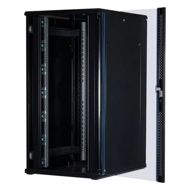 Rockstable 32U 19-calowa szafa serwerowa z drzwiami szklanymi - wolnostojąca szafa - 32U - 800 kg - drzwi z zamkiem - szyny montażowe - regulowane stopy (RS19-8032)