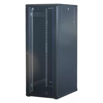 Rockstable 32U 19-calowa szafa serwerowa z drzwiami szklanymi - wolnostojąca rama - 32U - 800 kg - zamykany zamek - szyny montażowe - regulowane nóżki (RS19-6832)