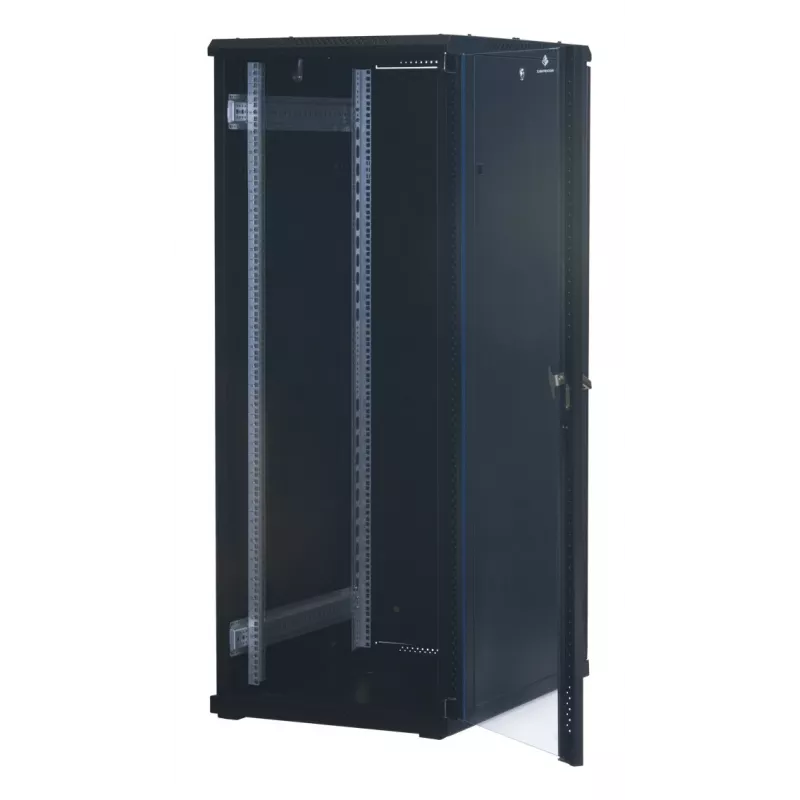 Rockstable 32U 19-calowa szafa serwerowa z drzwiami szklanymi - wolnostojąca rama - 32U - 800 kg - zamykany zamek - szyny montażowe - regulowane nóżki (RS19-6832)