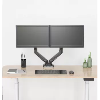 Rockstable RS-MM007 Zaawansowany podwójny uchwyt do monitorów - Zacisk / Przepust - 13 kg - 15-27 cali - 100x100 mm - Czarny