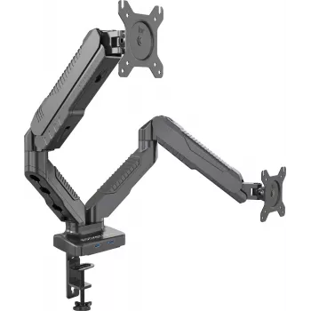 Rockstable RS-MM007 Zaawansowany podwójny uchwyt do monitorów - Zacisk / Przepust - 13 kg - 15-27 cali - 100x100 mm - Czarny