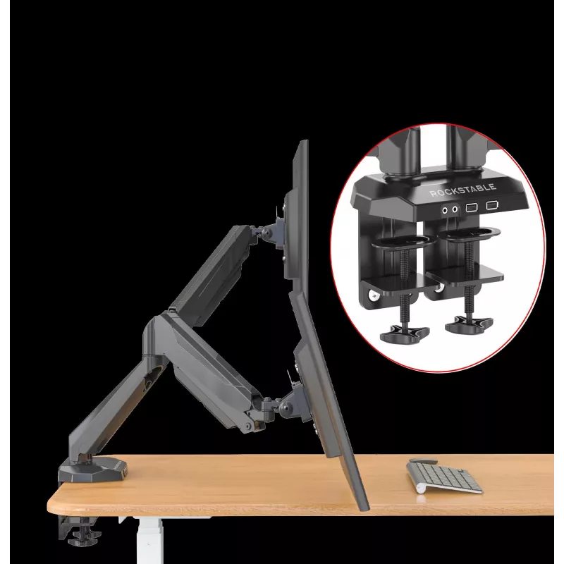 Rockstable RS-MM011B Profesjonalny podwójny uchwyt biurkowy do monitorów - zacisk/śruba - 16 kg - 15-32 cale - 100x100 mm - Czarny