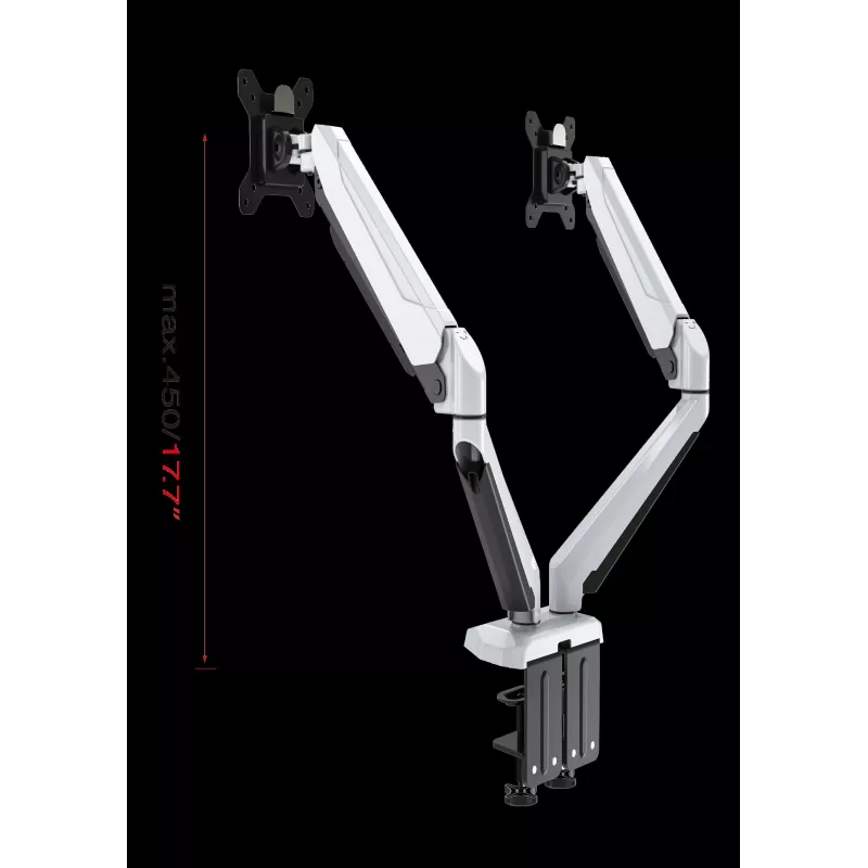 ROCKSTABLE RS-MM011W Professionalny Podwójny Uchwyt do Monitorów - Zacisk / Przepust - 16 kg - 38,1 cm (15 inch) - 81,3 cm (32 inch) - 100 x 100 mm - Biały