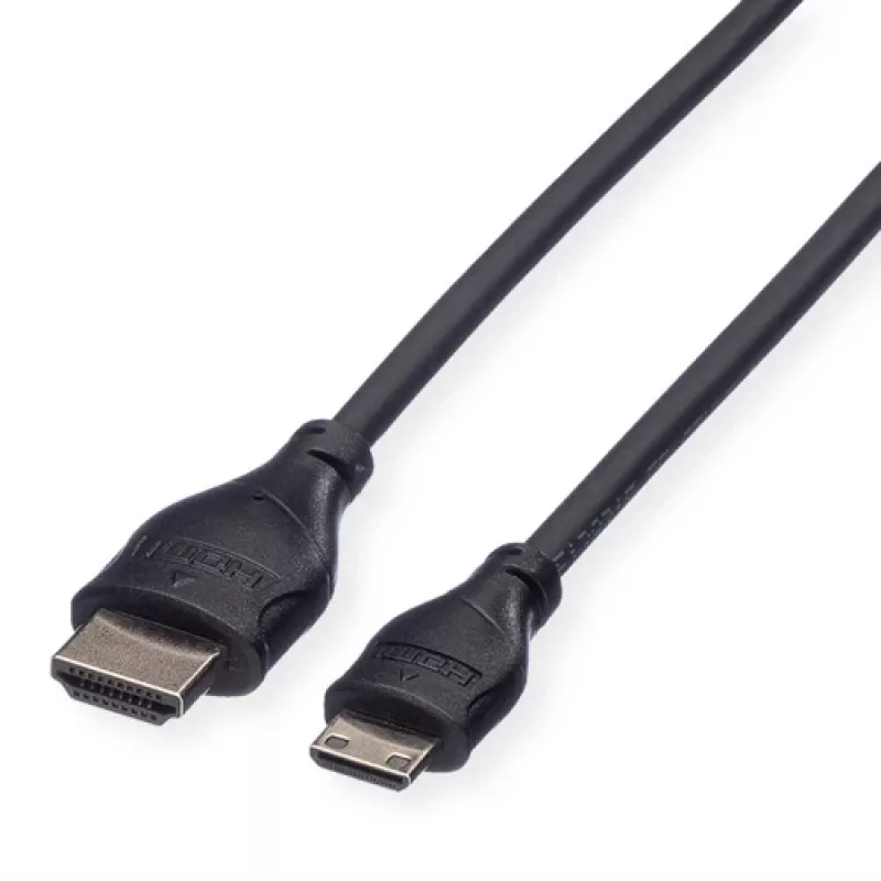 ROLINE Kabel HDMI High Speed z Ethernetem, wtyk HDMI Typ A męski na Mini HDMI Typ C męski, 1 m, czarny