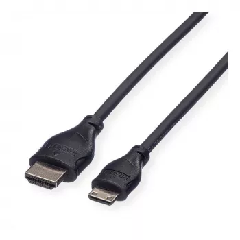 ROLINE Kabel HDMI High Speed z Ethernetem, wtyk HDMI Typ A męski na Mini HDMI Typ C męski, 1 m, czarny