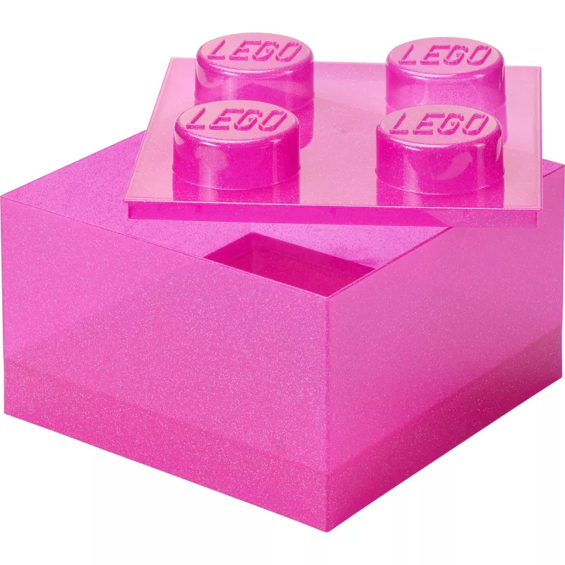 Room Copenhagen LEGO Storage Brick 4 Top Lid Glitter Pink/Transparent