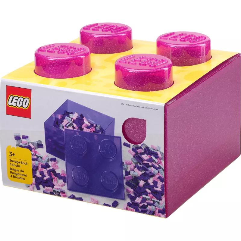 Room Copenhagen LEGO Storage Brick 4 Top Lid Glitter Pink/Transparent