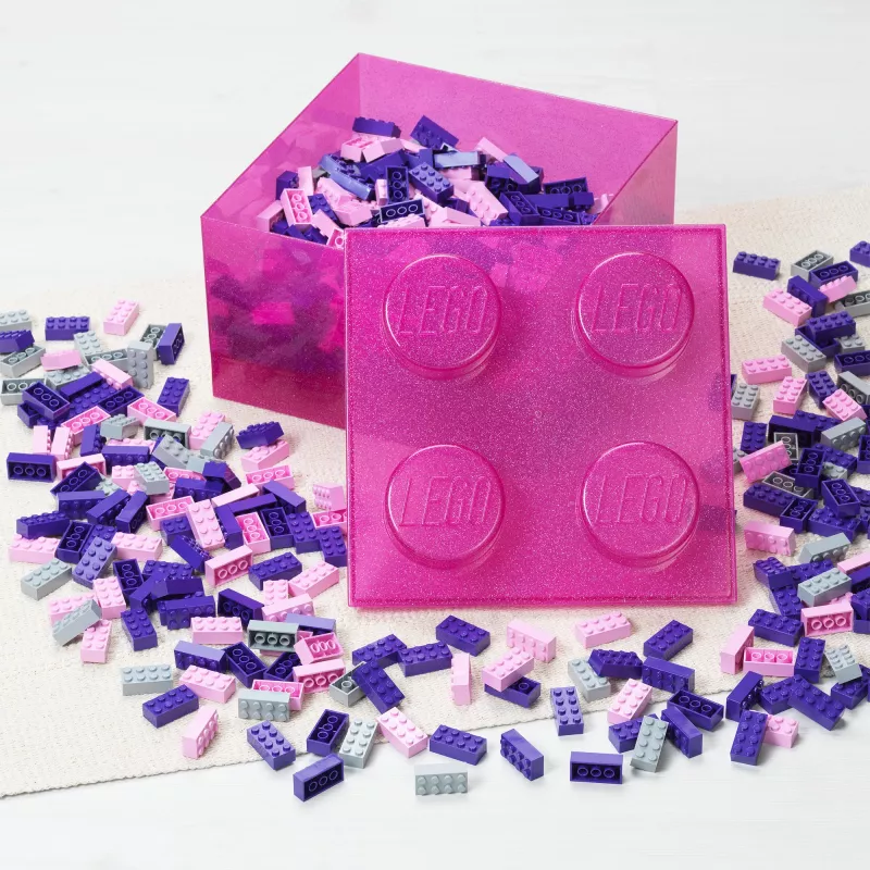 Room Copenhagen LEGO Storage Brick 4 Top Lid Glitter Pink/Transparent