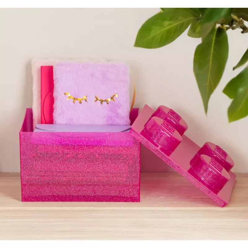 Room Copenhagen LEGO Storage Brick 4 Top Lid Glitter Pink/Transparent