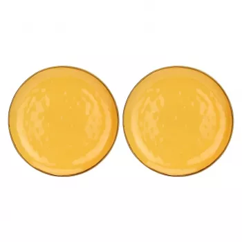 ROSE&TULIPANI Concerto Ocra Round Platter Set of 2, 32 cm, Yellow Porcelain