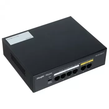 Ruijie RG-ES106F-P 6-portowy przełącznik Fast Ethernet PoE, 4 porty PoE+, budżet 54W, niezarządzalny, czarny