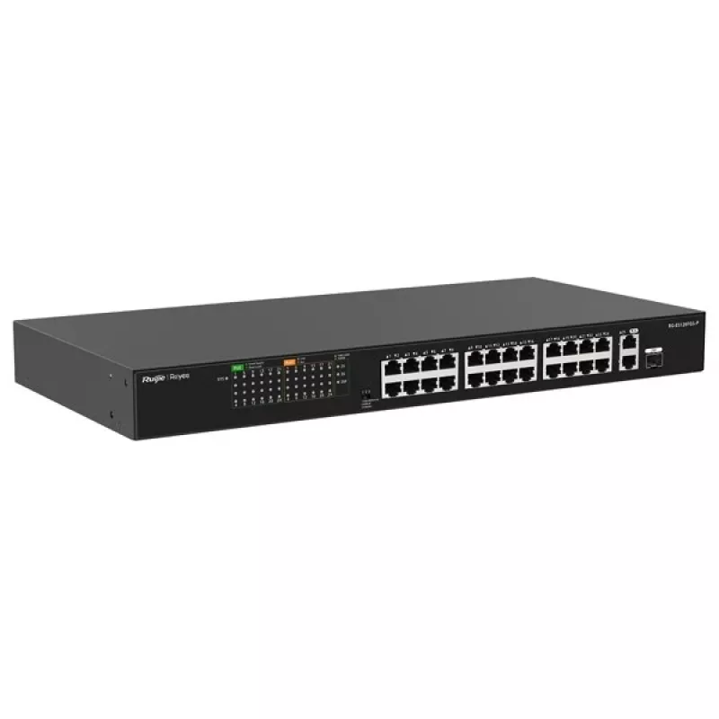 RUIJIE RG-ES126FGS-P 24-Port Gigabit PoE+ Smart Managed Switch z 2 portami SFP uplink, budżet 370W, montaż w szafie, seria Reyee