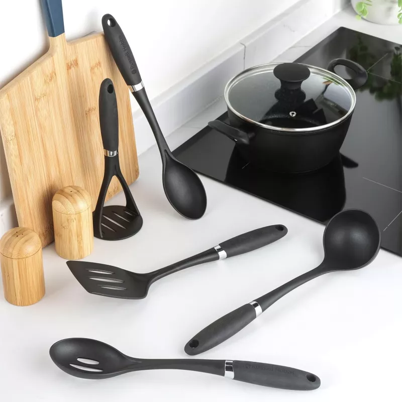 Russell Hobbs RH03026EU7 5-częściowy zestaw przyborów kuchennych z obrotowym stojakiem, czarny i srebrny
