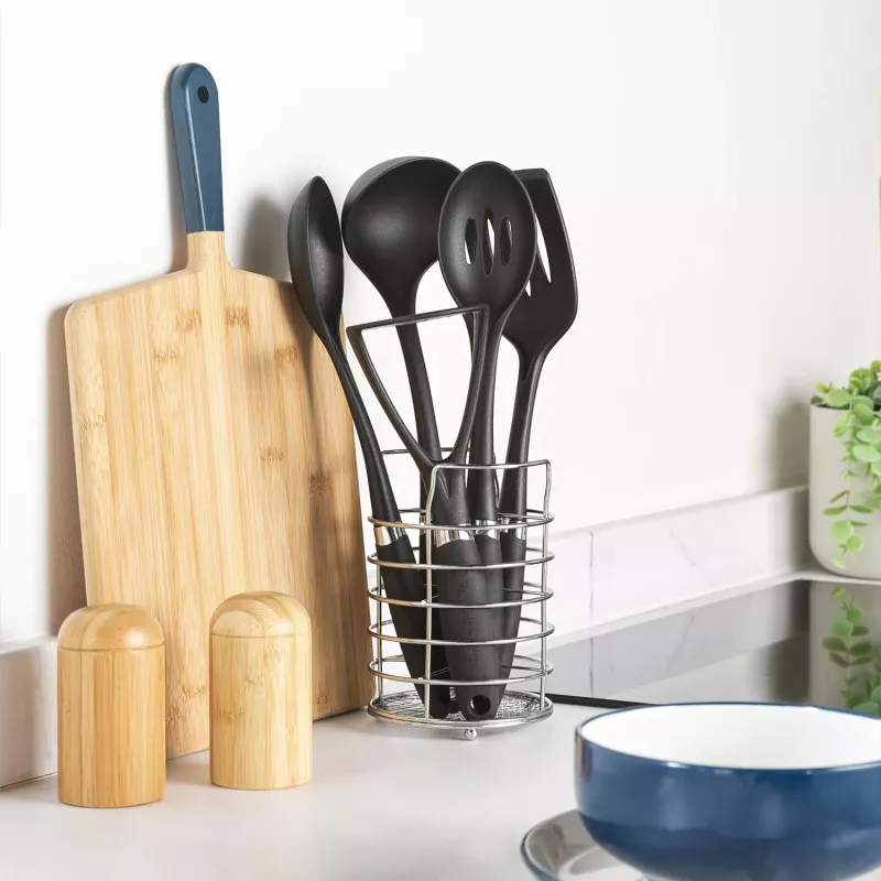 Russell Hobbs RH03026EU7 5-częściowy zestaw przyborów kuchennych z obrotowym stojakiem, czarny i srebrny