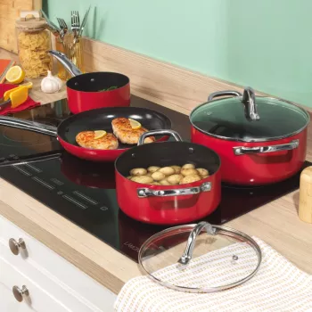 Russell Hobbs RH03821 Riviera 4-częściowy zestaw patelni, czerwony