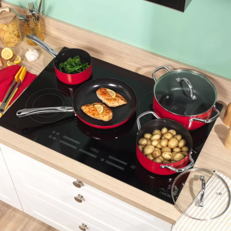 Russell Hobbs RH03821 Riviera 4-częściowy zestaw patelni, czerwony