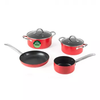 Russell Hobbs RH03821 Riviera 4-częściowy zestaw patelni, czerwony