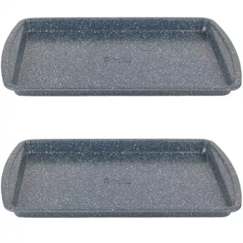 Russell Hobbs RH03858 Nightfall Stone Blacha do Pieczenia 2 szt., Stal Węglowa, Nieprzywierająca, Odporna na Temperaturę do 230°C, Prostokątna, Ciemnoszary/Czarny