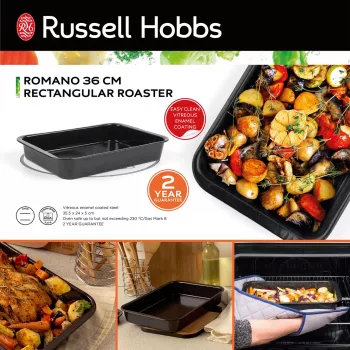 Russell Hobbs Romano 36cm Rectangular Roaster - Carbon Steel, Non-Stick, Charcoal Grey