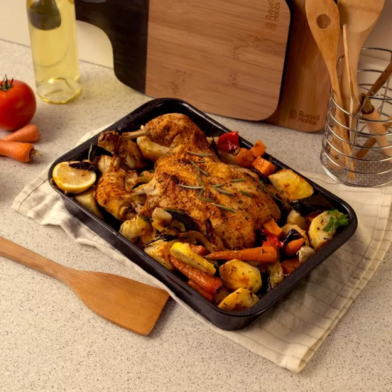Russell Hobbs Romano 36cm Rectangular Roaster - Carbon Steel, Non-Stick, Charcoal Grey