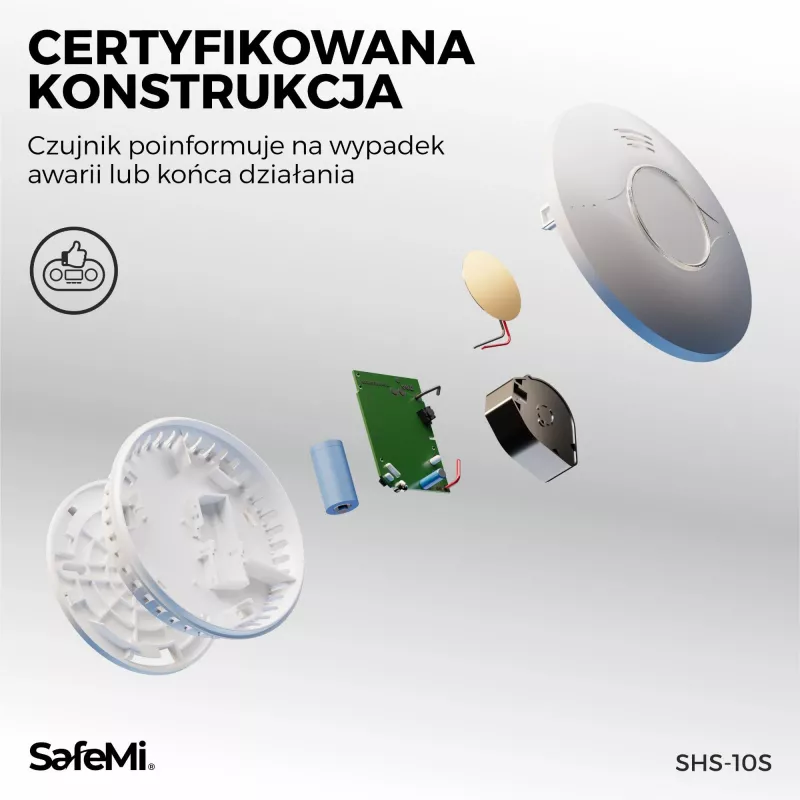SAFEMI SHS-10S Smoke Detector - Photoelectric, 10-Year Built-in Battery, 5-Year Warranty