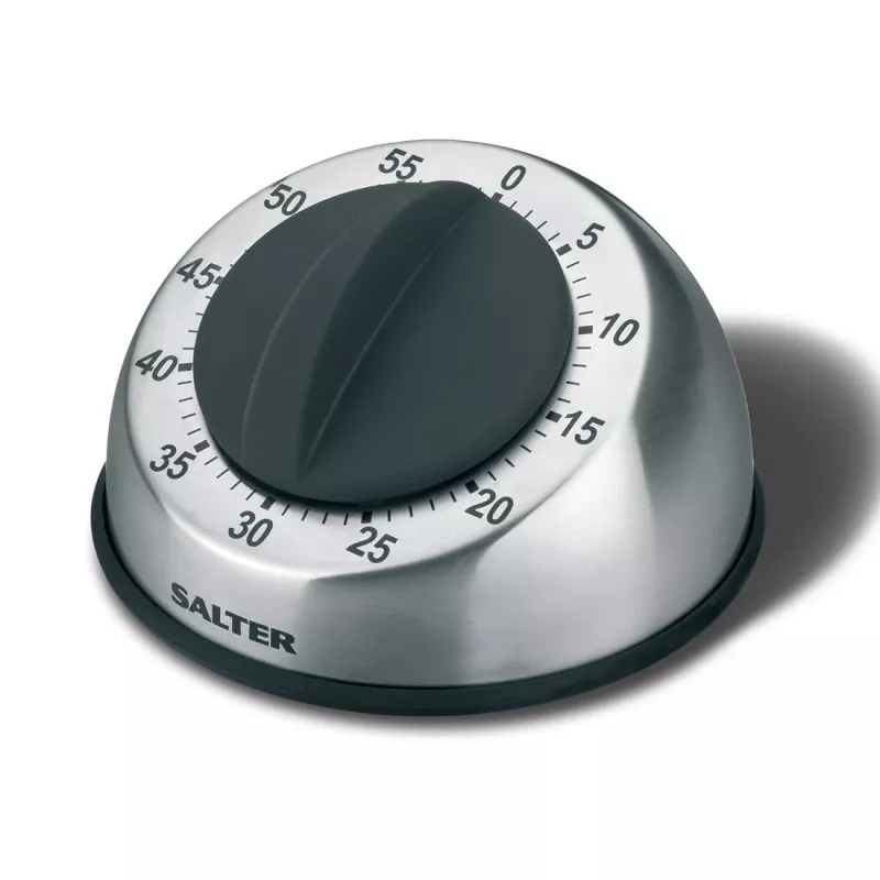 Salter 338 SSBKXR15 Stalowy Mechaniczny Timer - 60-minutowy Timer Nakręcany z Dzwonkiem, Srebrny
