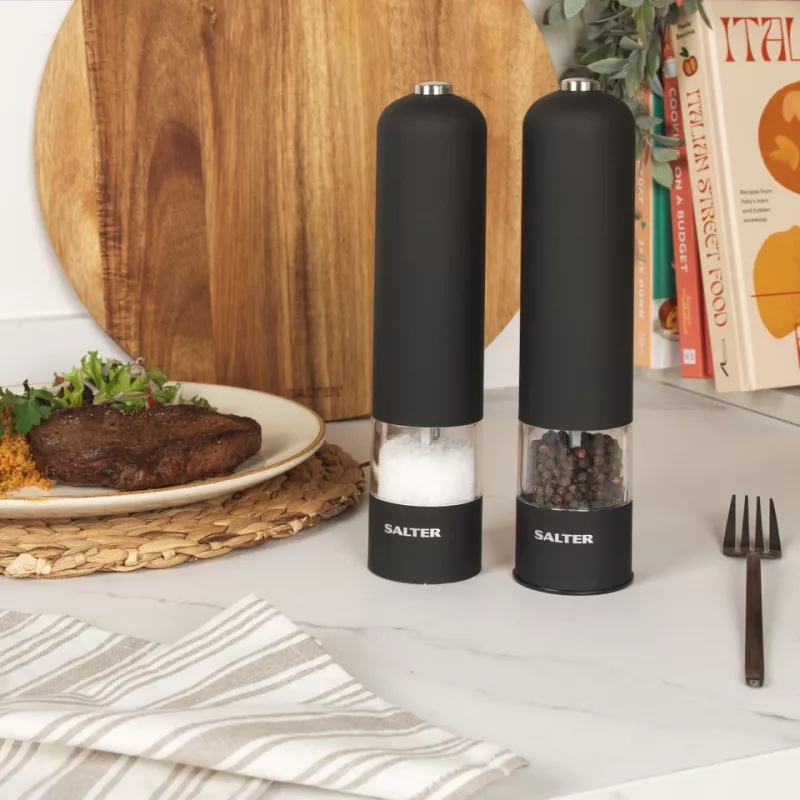 Salter 7524 BKXRUP3 Soft-Touch Electric Mill Set, Matte Black