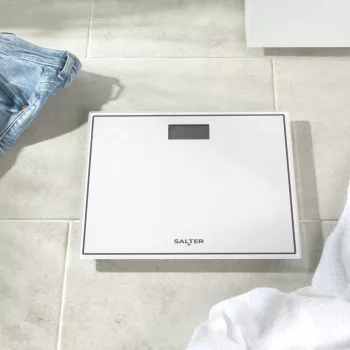 Salter 9207 WHCFEU12 Kompaktowa szklana elektroniczna waga łazienkowa, biała