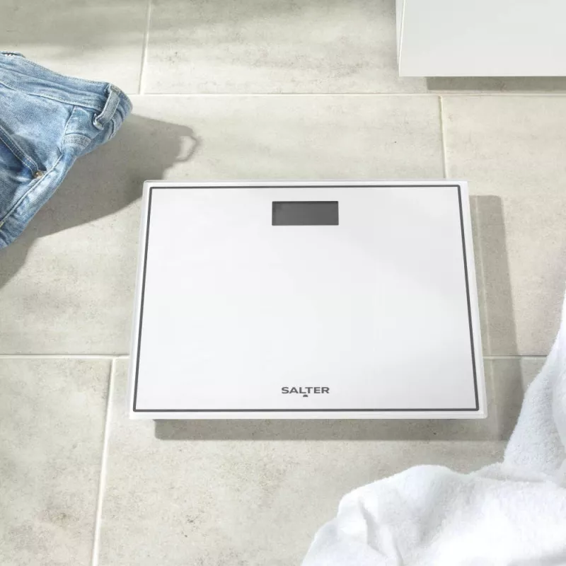 Salter 9207 WHCFEU12 Kompaktowa szklana elektroniczna waga łazienkowa, biała