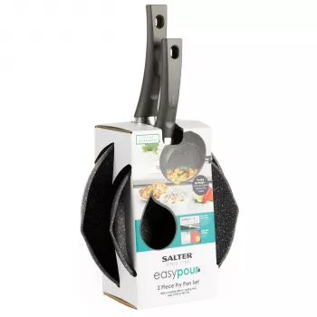 Zestaw patelni Salter BW09071AR Easy Pour 2 sztuki - 20 cm i 24 cm, kute aluminium, powłoka nieprzywierająca bez PFOA, kompatybilny z indukcją, czarno-szary