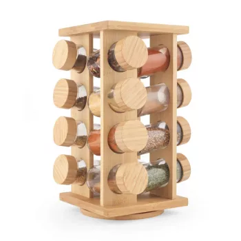 Salter BW127771 Bamboo Rotating Spice Rack z 16 szklanymi słoikami
