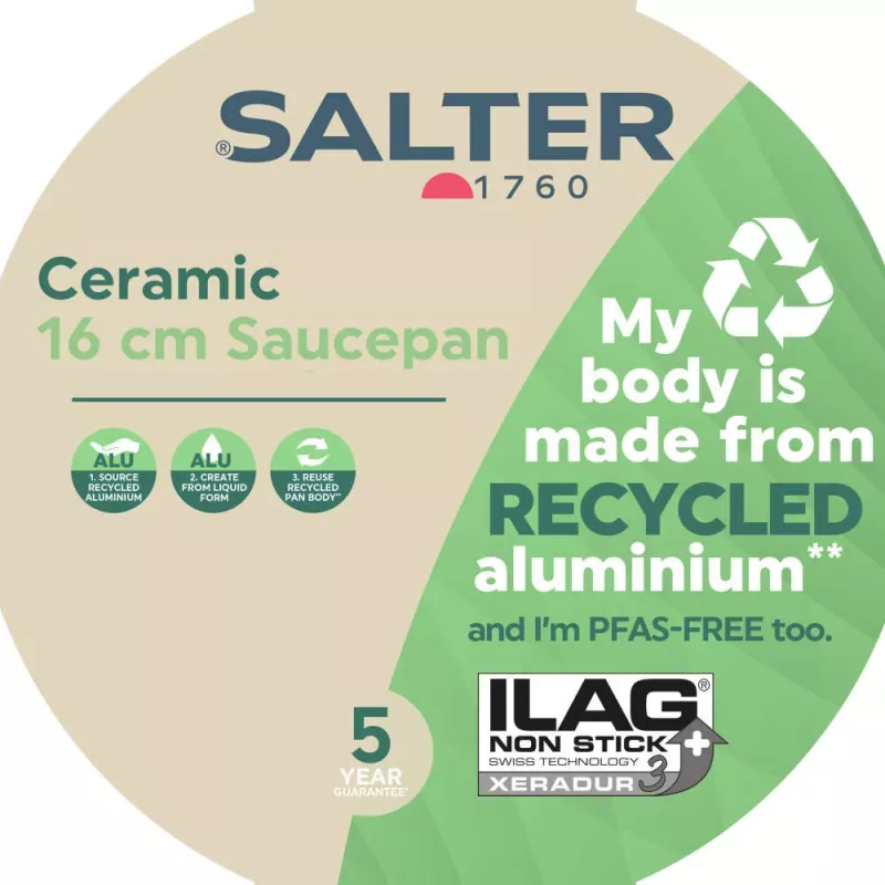 Salter BW12877AS Cosmos Ceramiczna Patelnia 16cm, Czarny Exterior, Kremowy Interior, Kompatybilna z Indukcją