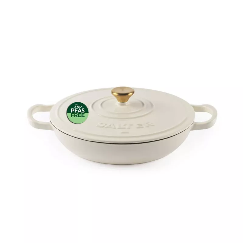 Salter BW13772C Chester 2.8L Shallow Cast Iron Casserole Pot 30 cm, Cream