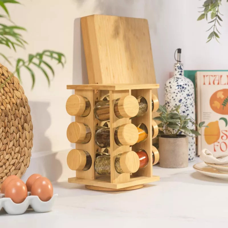 Salter BW14238 Bamboo Rotating Spice Rack z 16 szklanymi słoikami
