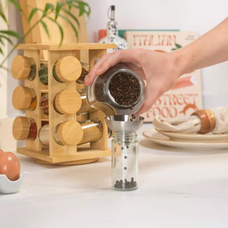 Salter BW14238 Bamboo Rotating Spice Rack z 16 szklanymi słoikami