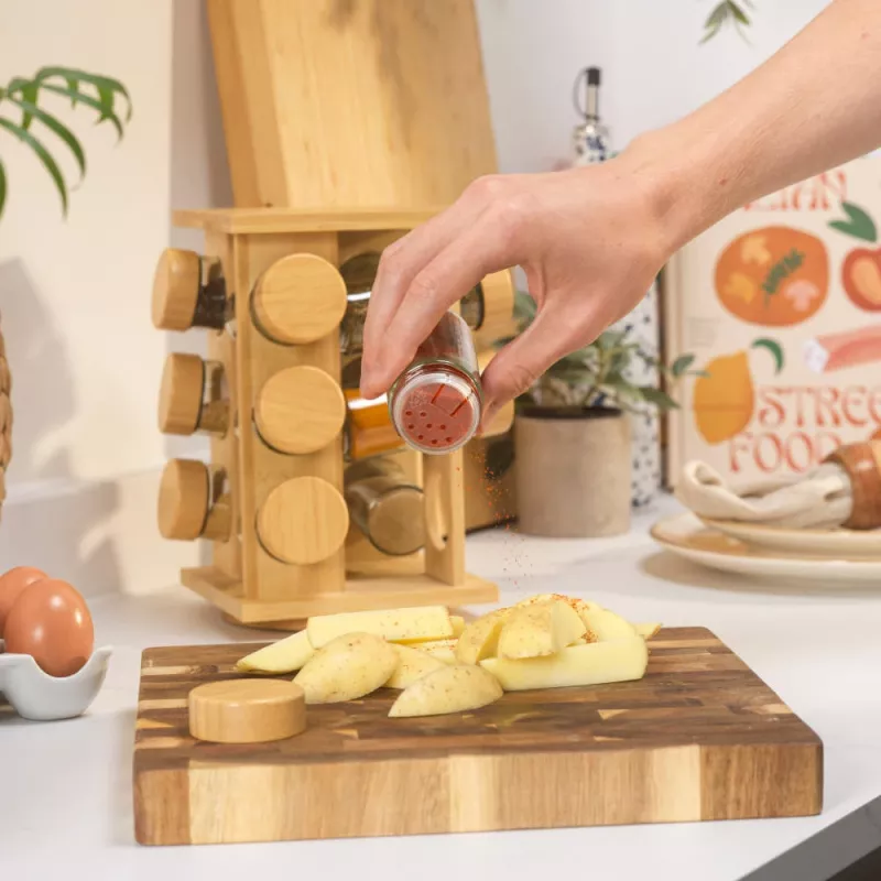 Salter BW14238 Bamboo Rotating Spice Rack z 16 szklanymi słoikami