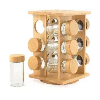 Salter BW14238 Bamboo Rotating Spice Rack z 16 szklanymi słoikami