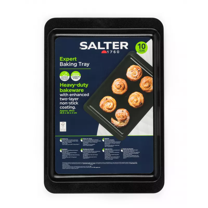 Salter BW14526 Expert Baking Tray - Carbon Steel Non-Stick Rectangular Baking Sheet, 220°C Oven Safe, Charcoal