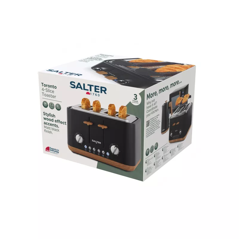 Salter EK5823BLKVDE Toronto 4-Slice Toaster - Black Stainless Steel