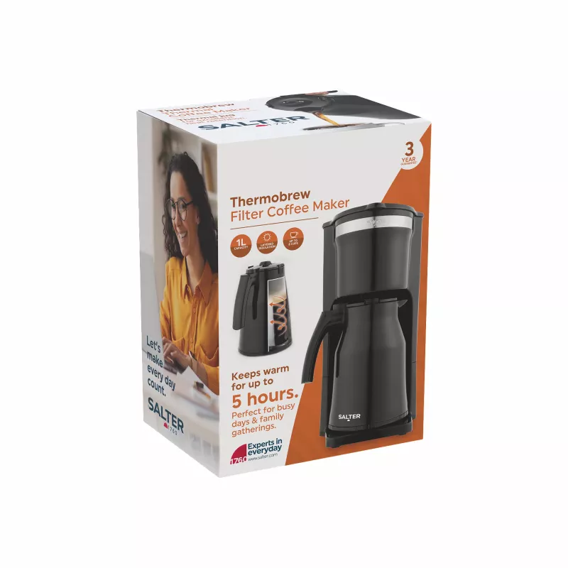 Salter EK6664VDE ThermoBrew Ekspres do Kawy Filtrowanej 1.25L 900W Czarny/Stal Nierdzewna