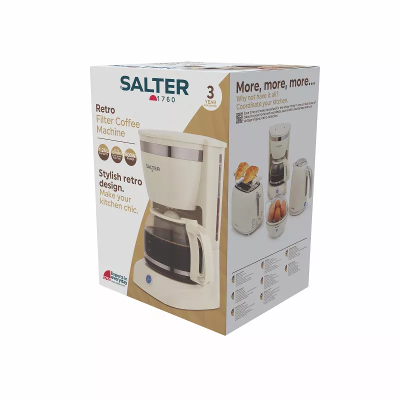 Salter EK6695CRMVDE Retro Ekspres do Kawy Filtrowanej 1.25L 900W Kremowy