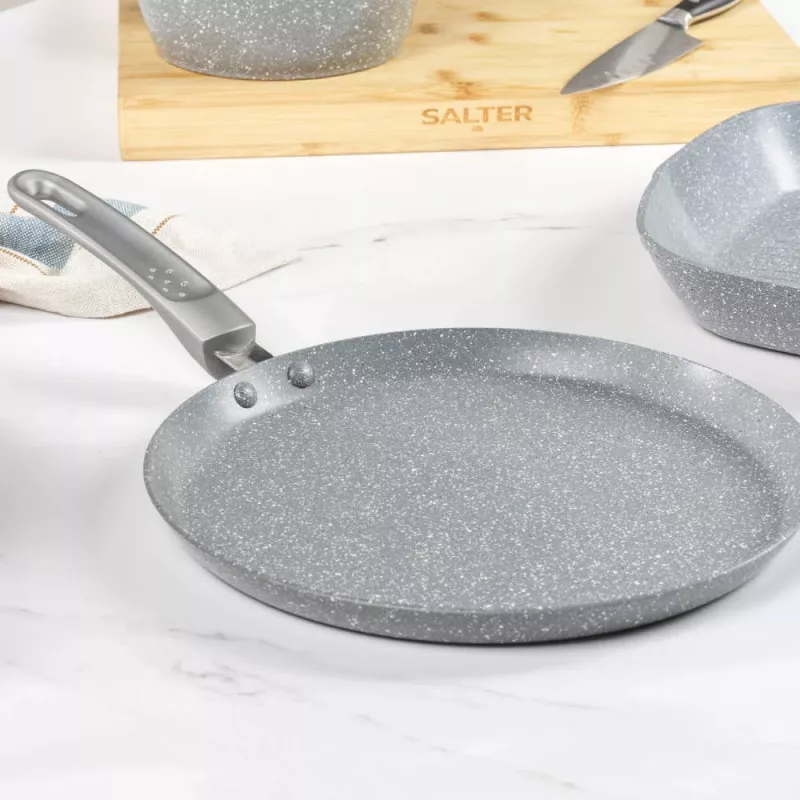 Patelnia do naleśników Salter Marblestone 25 cm - Ultra nieprzywierająca, kompatybilna z indukcją, szara