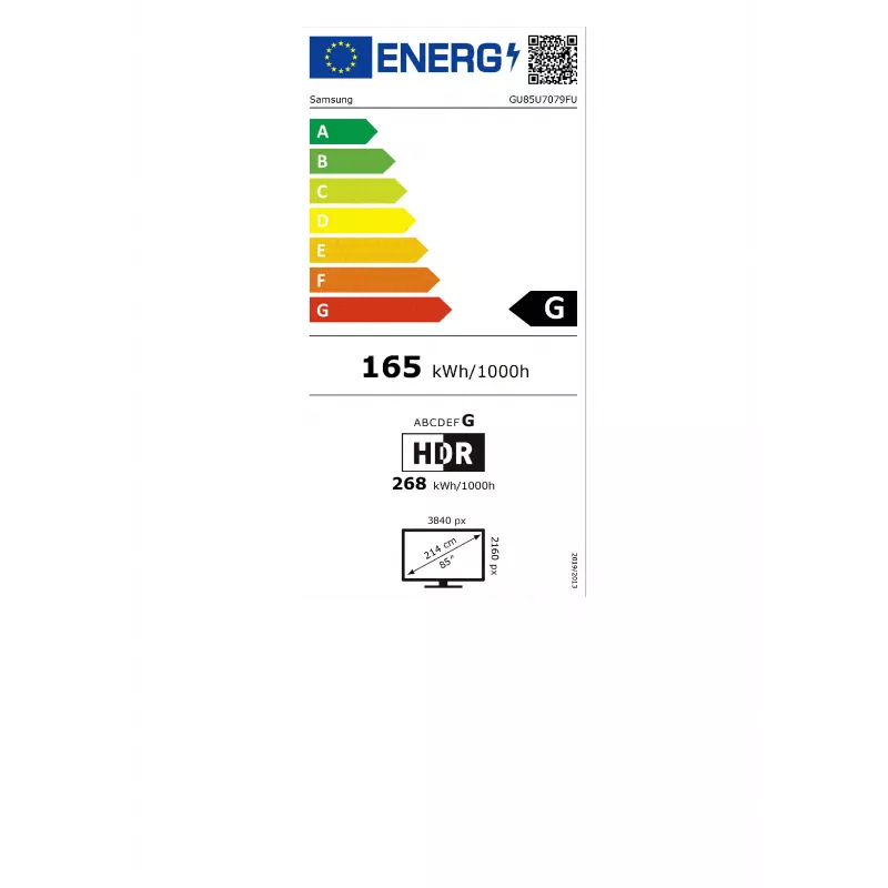 Samsung GU85U7079FUXZG 214 cm (85 inch) 4K UHD Smart TV, 50 Hz, HDR10+, Czarny