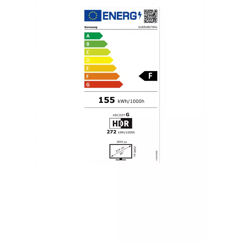 Samsung GU85U8079HUXZG 85-calowy telewizor 4K Ultra HD LED Smart TV z Tizen, HDR10+, Crystal Processor 4K, 3 HDMI, 2 USB, Wi-Fi, LAN, Bluetooth, VESA 400x300, głośniki 20W, DVB-T2/C/S2, wersja DE