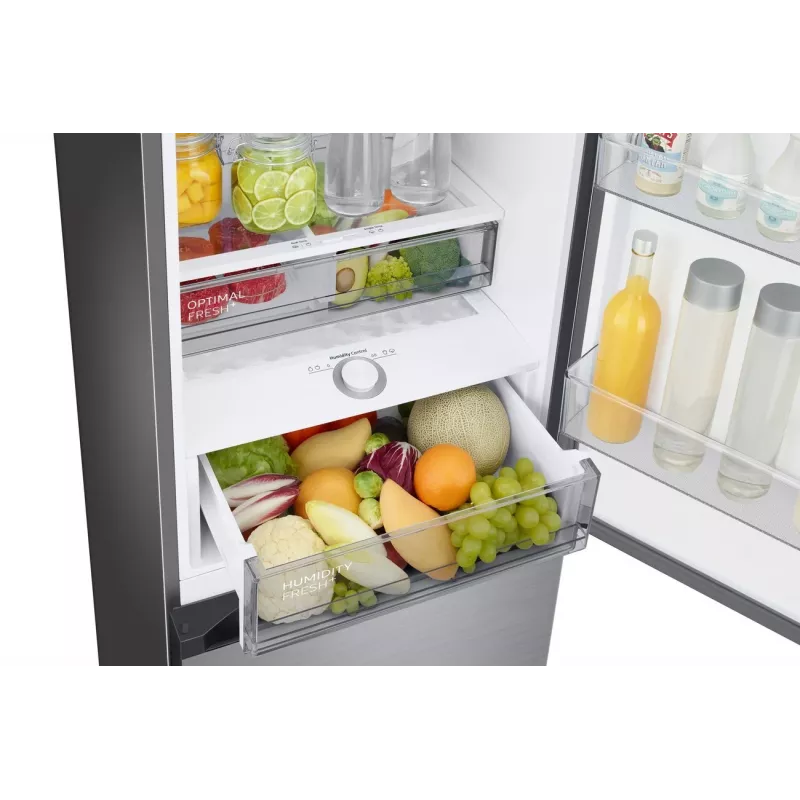 Samsung RB38C7B6BS9/EF Lodówka z zamrażalnikiem dolnym, 390L pojemności całkowitej, No Frost, sprężarka inwerterowa Digital Inverter, wykończenie ze stali nierdzewnej, Wi-Fi SmartThings