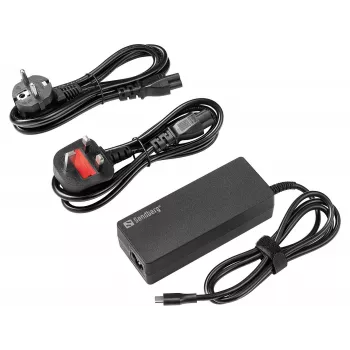 SANDBERG USB-C ładowarka sieciowa PD100W EU+UK - 100W USB-C Power Delivery, wymienne wtyczki EU/UK, czarna