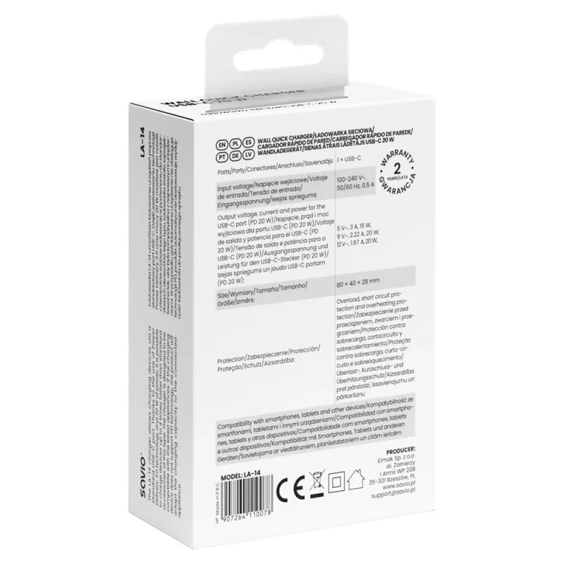 SAVIO LA-14 ładowarka sieciowa 20W z Power Delivery 3.0