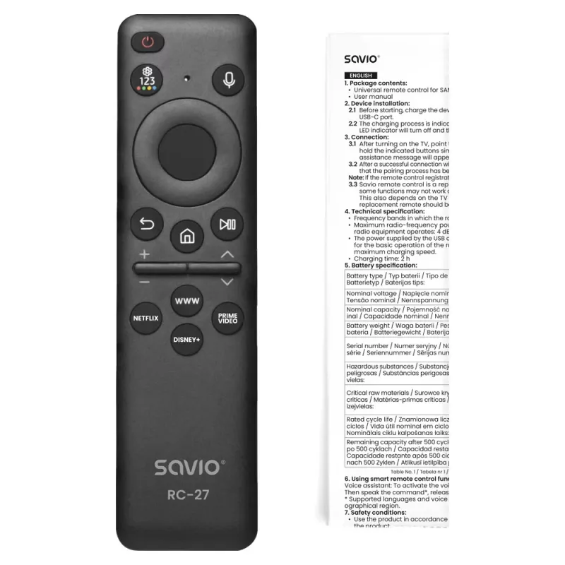 SAVIO RC-27 Uniwersalny pilot zastępczy do telewizora Samsung Smart TV – Czarny