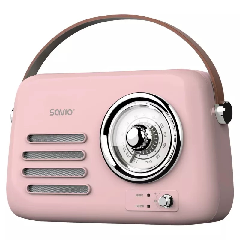 SAVIO RS-03 Przenośne radio FM/AM z odtwarzaniem MP3 USB/SD, różowe